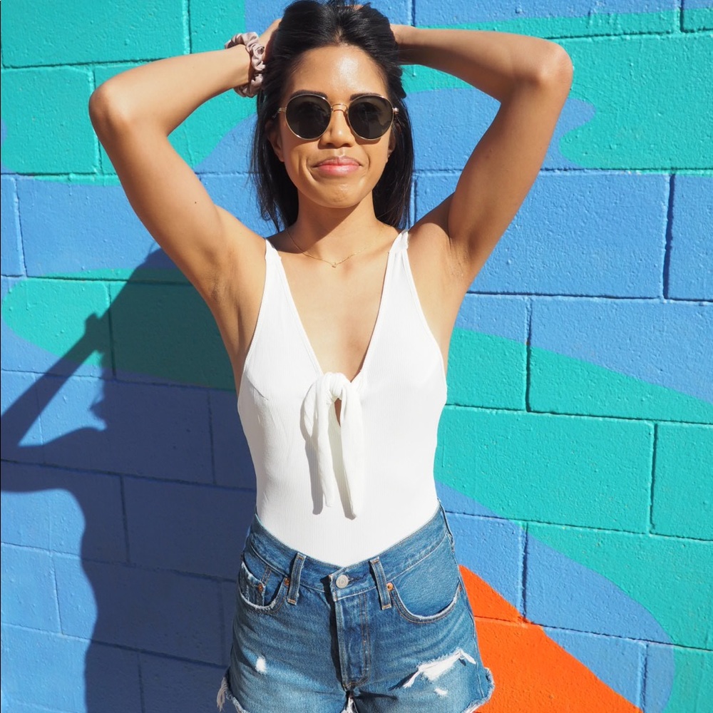 The Maria White Tie-Front Bodysuit